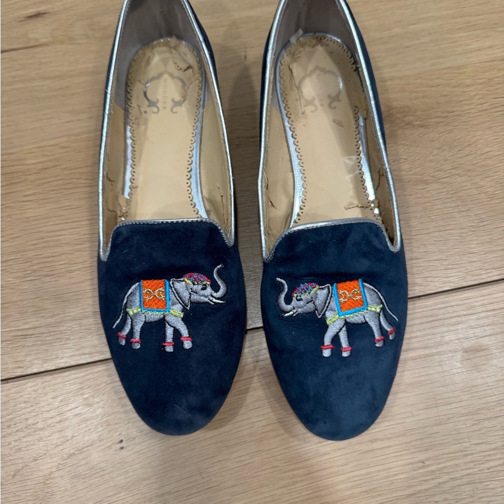 Embroidered Elephant Navy Loafers